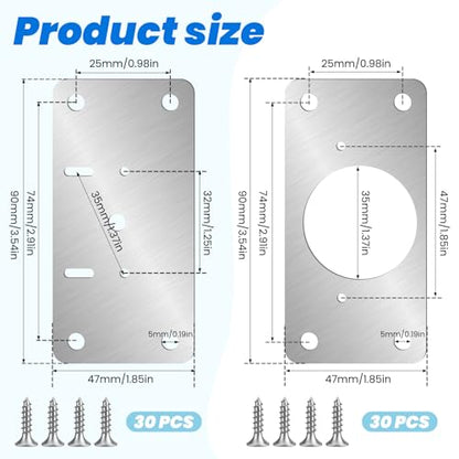Ptwola 60PCS Cabinet Hinge Repair Plate Kit Durable Stainless Steel Door Hinge Fixing Plates Bracket Rust Resistant Board with Mounting Screws Easy Installation for Kitchen Cupboard Locker Furniture