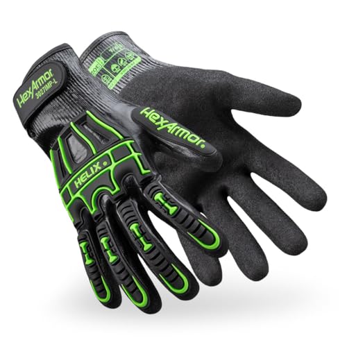 HexArmor Helix 3027IMP Liquid-Resistant Impact Gloves – ANSI A7 Cut Protection, IR-X® Impact Exoskeleton, 21-Gauge Dexterity, Full Nitrile Coating, Touchscreen Compatible, High-Grip Sandy Palm - color: Helix 3027imp, Black, A7 Cut Resistance, Liquid-resis