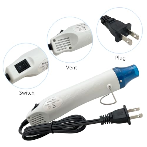 Mini Heat Gun, Portable Hot Air Gun Tool for DIY Crafts Heat Shrink Gun for Epoxy Resin, Embossing, Shrinking Wrapping Drying Paint Removing Stickers (White) - color: White