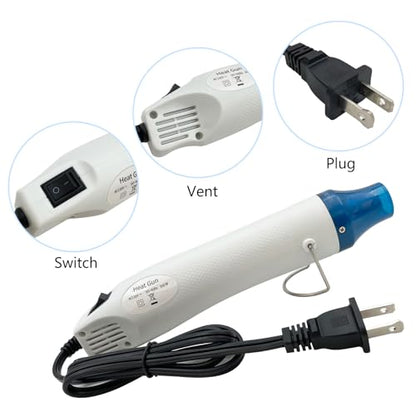Mini Heat Gun, Portable Hot Air Gun Tool for DIY Crafts Heat Shrink Gun for Epoxy Resin, Embossing, Shrinking Wrapping Drying Paint Removing Stickers (White) - color: White