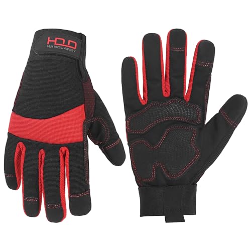 KONGOUARD Hi-vis Reflective Anti-Vibration Safety Work Gloves, Mechanic Gloves, Touchscreen Working Gloves - color: Black-red, size: Large