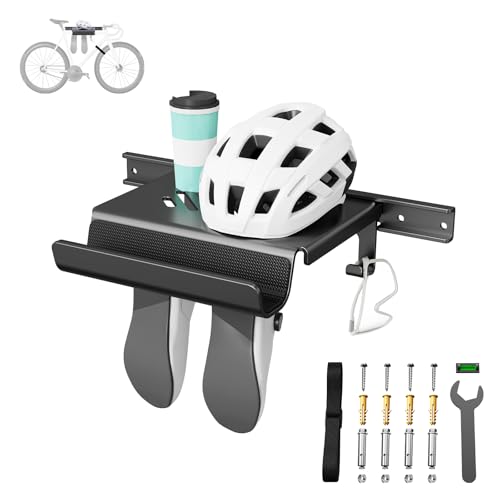 Bike Wall Mount Rack Indoor Bike Storage Garage Bike Rack Wall Mount with Shelf and Hooks Store Your Helmet and Shoes for a Single Road, Mountain or Other Bicycle (Fit Crank Bicycle,16" Stud) - size: Small Size ,16" Stud
