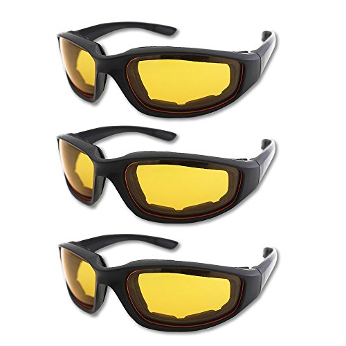 3 Pair Motorcycle Riding Glasses Padding Goggles UV Protection Dustproof Windproof Motorcycle Sunglasses for Outdoor Actives - color: 3 Pairs Glasses/Yellow