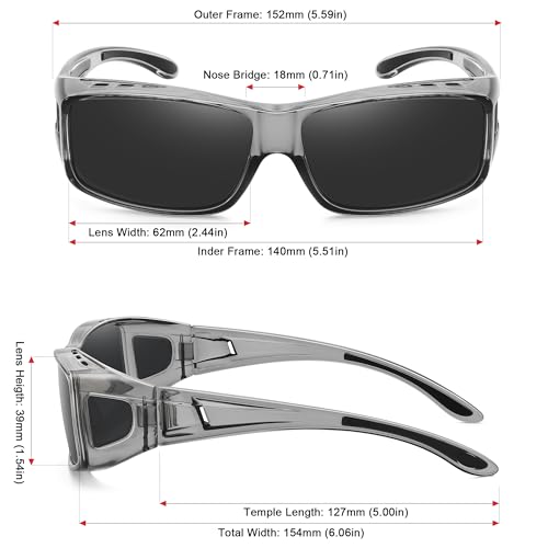 MEETSUN Fit Over Glasses Sunglasses for Men Women,Wrap Around Sunglasses Polarized UV400 Protection - color: A1-clear Gray Frame-gray Lens