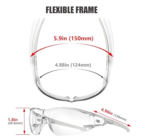 HTS HUNTERSKY ANSI Z87.1 Anti-Fog Clear Safety Glasses Pickleball Youth Baseball Lab Chemistry Goggles Scratch Resistant - color: Clear-light Grey / Smoke-red-2 Pieces