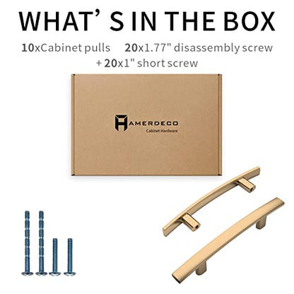 Amerdeco 10 Pack Bronze Cabinet Pulls - 3 Inch(76mm) Hole Center Hardware Kitchen Cabinet Handles for Bathroom and Dresser - Gold Finish ZH0003 - color: Champagne Bronze, size: 3"/76MM Hole Center