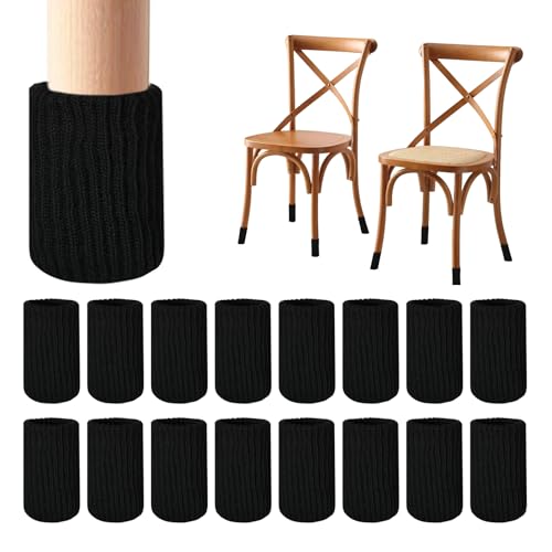 16 PCS Black Furniture Leg Socks - Large Knitted Chair Leg Floor Protectors for Hardwood Floors - Fits Round and Square Legs - High Elastic Bar Stool Chair Leg Covers Furniture Caps Set for All Shapes - size: 16 Pcs Black Large