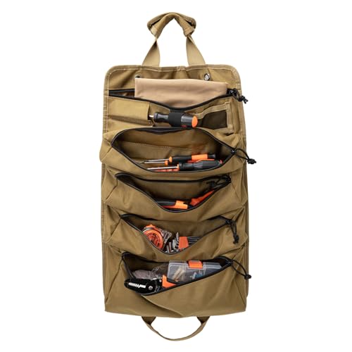 Roll up Tool Kit, Portable Large Capacity Tool Storage, Multi functional Tool Storage Organizer Roll up Carrying Tool Kit Gifts for Men, Electricians, Machinists, and Plumbers - color: khaki
