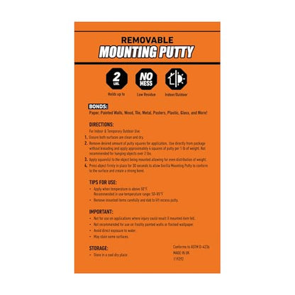 Gorilla Mounting Putty, Natural Tan Color, 84 Pre-Cut Squares (Pack of 3) - Non-Toxic Removable & Repositionable Wall Putty - size: 3- Pack, style: 2 Ounce