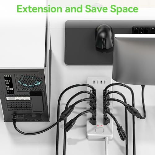 Power Extension Cord 7FT/84Inch, 3 Prong Grounded Electric Extension Cable Outlet Saver, Single Outlet, Heavy Duty, Waterproof, Flexible, 16AWG, SJTW, 13A 125V, Outdoor and Indoor Power Wire(Black) - size: 7 FT