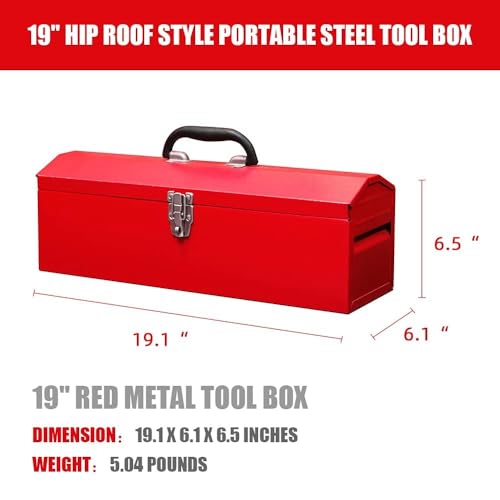 Portable Tool Box, 19in Metal Tool Box, Ideal for Trailer, Mechanic, DIY-ers, Car Toolbox, Workshops, Garages, Repair Shops,Red - size: 1P-19in-Red