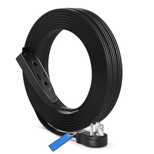 Maximm Cable 15 Feet Flat Plug Extension Cord/Wire, Multi Outlet - 3 Prong Angled Plug Extension Cord - Black - color: Black, size: 15 Feet, style: 1 Pack