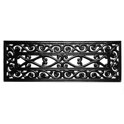 Ottomanson Outdoor Rubber Stair Treads – Scroll Latice Heavy-Duty Non-Slip Stair Mats – Best Grip on Concrete, Brick & Textured Step – Fastening Recommended for Wooden & RV Steps, Pack of 5 - color: Black Scroll Lattice