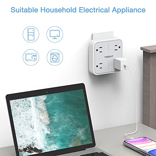 TESSAN Multi Plug Outlet Extender, Surge Protector Splitter with 4 Outlets Wall Charger, Multiple Expander for Travel, Home, College Dorm Room, Gray - style: Without USB