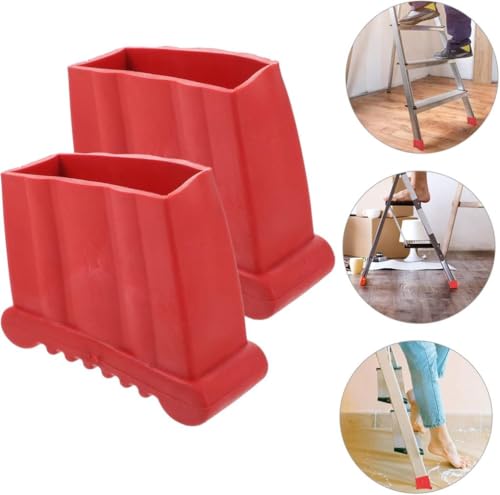 Ladder Accessories 2PCS Step Ladder Foot Covers Ladder Feet Mat Non Slip Folding Ladder Feet Rubber Pads Covers Ladder Foot Pads Antiskid Ladder Leg Caps, Red (3.54x3.26x1.57 Inch)