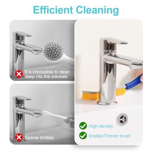 JOYMOOP 4 Pack Crevice Cleaning Brush, Blue Hard Bristle Grout Brush, House Cleaning Supplies, Magnetic Gap Cleaning Brush for Kitchen, Bathroom, Window, Toilet, Multifunctional Cleaning Tools - color: Blue, size: 4 Pack