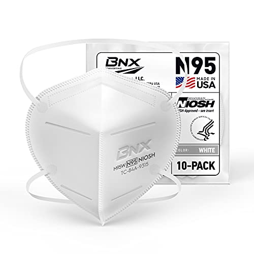 BNX N95 Mask NIOSH Certified MADE IN USA Particulate Respirator Protective Face Mask (10-Pack, Approval Number TC-84A-9315 / Model H95W) White - color: White