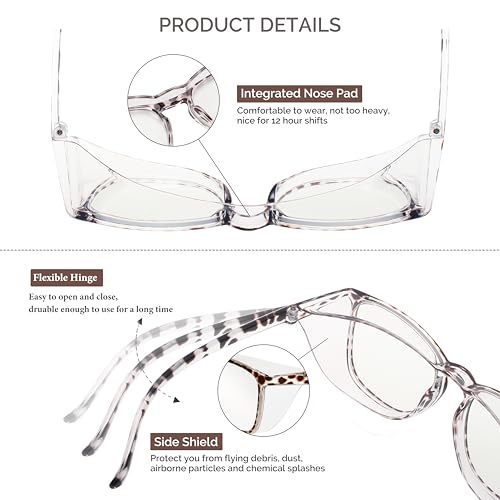 Anti Fog Safety Glasses for Women, Safety Goggles for Nurse, Protective Eyewear, Blue Light Blocking & UV Protection - color: Tortoiseshell