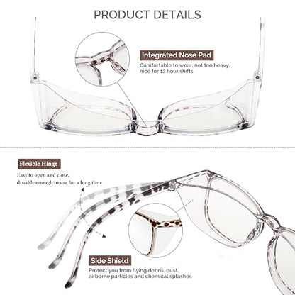 Anti Fog Safety Glasses for Women, Safety Goggles for Nurse, Protective Eyewear, Blue Light Blocking & UV Protection - color: Tortoiseshell