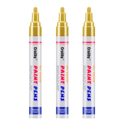 Gold Paint Markers, 3 Pack Oil-Based Waterproof Quick Dry Permanent Paint Pen Set for Rocks Painting, Wood, Fabric, Plastic, Canvas, Glass, Mugs, Metal, Tire, Stone, DIY Craft - color: Gold