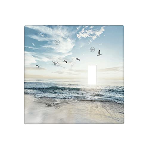 Beach Ocean Scenery Combination Wall Plate 2 Gang 1 Blank 1 Toggle Light Switch Cover Decorative Switch Plate Outlet Cover, 4.5 x 4.5 Inch - color: 1 Blank 1 Toggle Wall Plate