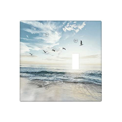 Beach Ocean Scenery Combination Wall Plate 2 Gang 1 Blank 1 Toggle Light Switch Cover Decorative Switch Plate Outlet Cover, 4.5 x 4.5 Inch - color: 1 Blank 1 Toggle Wall Plate