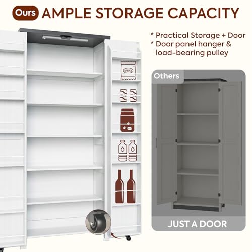NEWOWNDS Craft Storage Cabinet with LED Lights – 72" Adjustable Shelves Sewing Organizer, Multi-Purpose Sewing Cabinet for Craft Room/Home Office Storage