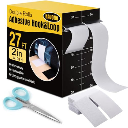 Navona 27Ft x 2 Inch Hook and Loop Strips with Adhesive, Heavy Duty Self Adhesive Tape with Back, Strong Sticky Back Fastener Roll for Home, Office, School, Crafting, White - color: 2in x 27ft-white