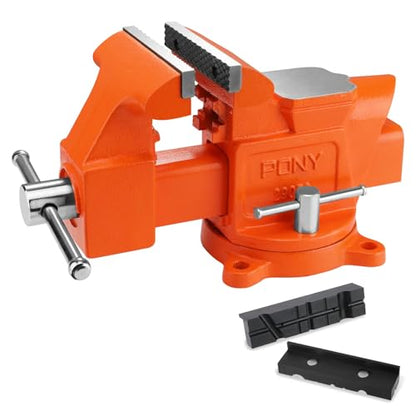 PONY Heavy Duty Bench Vise, 5-inch Jaw Width 4-inch Opening, Swivel Base With Anvil, Utility Combination Pipe Home Vise for Woodworking, One-Pair Jaw Pad Included - style: 4-inch Jaw Opening