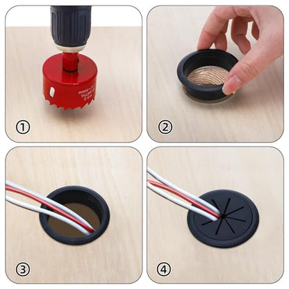Covzoe 20 Pack Desk Grommets, 2 Inch(50mm) Desk Cable Hole Cover with Built-in Hole Saw, Wire Cord Cable Grommet for Home Office, Black