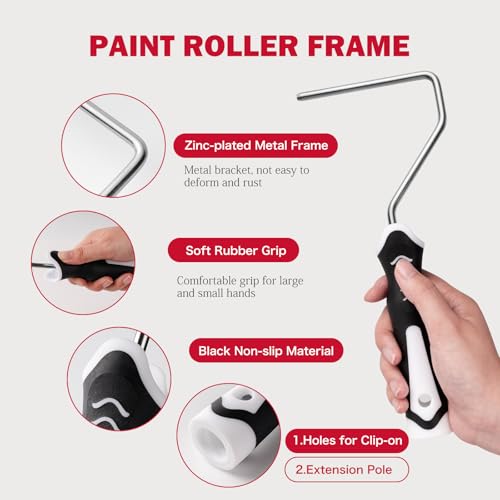 Mister Rui Mini Paint Roller Kit-13 Piece, 4-Inch Microfiber Paint Rollers with Ergonomic Handle, Small Roller Paint Brush, Paint Tray with 3 Liners, Perfect for House Painting, Trim, and Touch-Ups