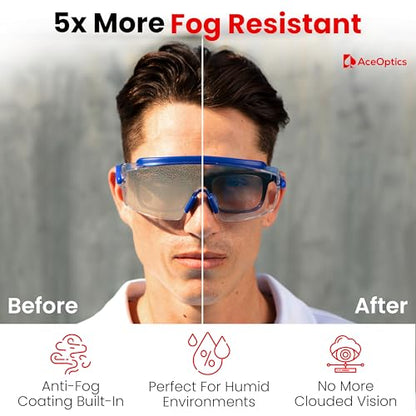 Safety Glasses & Goggles – ANSI Z87, Adjustable, 5X Anti-Fog ClearShield™ Lenses, Includes Premium EVA Hard Case - color: Blue