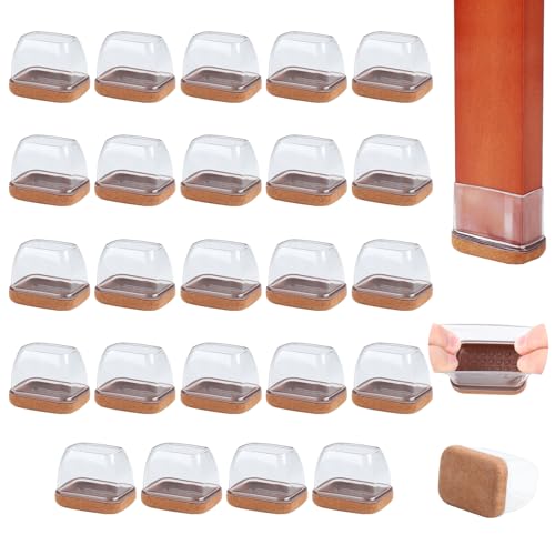 24PCS Rectangle Chair Leg Floor Protectors with Felt, Small Silicone Chair Leg Caps for Hardwood Floors, Clear Outdoor Patio Flooring Protectors, Anti-scratch, Fit Length 1.3"-1.65", Width 0.63"-0.87" - color: Clear-24pcs, size: M(Fit:W 0.6"-0.9",L1.3"-1.