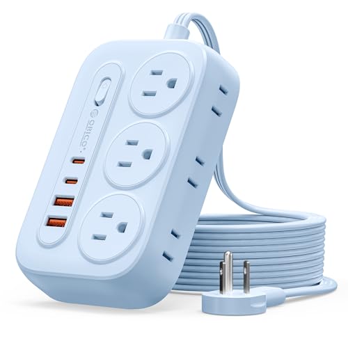 ORICO Surge Protector Power Strip, PD20W Multiple Outlets Extension Cord with 6 AC Outlets and 4 USB Charging Ports (2 USB-C), 45° Flat Plug, 10 Ft Mountable Outlet Extender for Home/Office/Dorm - OG - color: Blue, size: 10ft