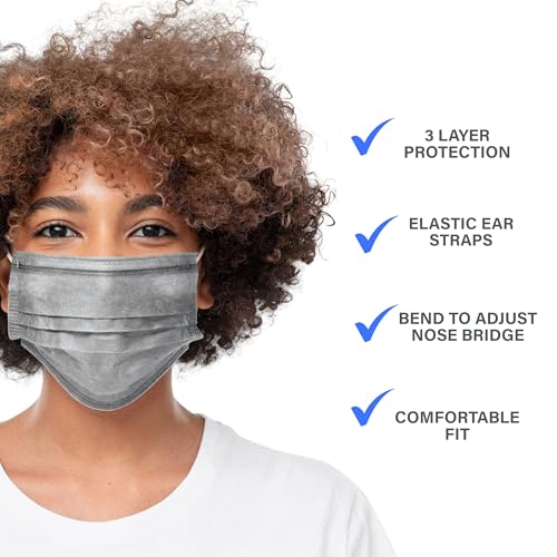 150PCS Gray Disposable Face Masks, Non-medical, 3 Layer Protection Face Masks for Adult, Teenager, Seniors Bag 150pcs (Gray)