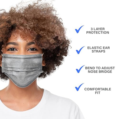 150PCS Gray Disposable Face Masks, Non-medical, 3 Layer Protection Face Masks for Adult, Teenager, Seniors Bag 150pcs (Gray)