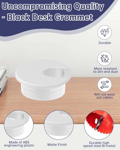 1-3/8 in. Hole Saw with 10PCS White Desk Grommet - Cable Management Kit for TV, Office, and Home Table - Hide Wires Behind Wall, TV Wall Cable Pass Through, Desk Cable Hole Covers - color: Grommet White, size: 1-3/8 inch