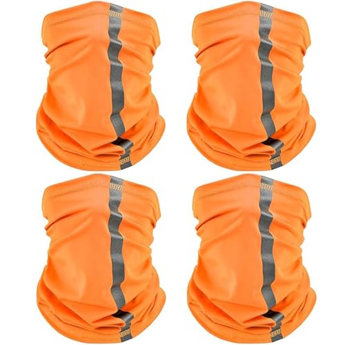 SATINIOR 4 Pcs Neck Gaiter Face Mask for Men Reflective Face Cover Scarf Summer UV Sun Protection Balaclava Bandana for Work - color: Orange