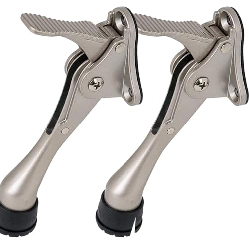 One Touch Kickdown Door Stopper, Door Holder, Heavy Duty Door Stops, Bottom of Door, Height-Adjustable Rubber Tips by HASHI (Satin Nickel 4 inch x 2pack) - color: Satin Nickel, size: 4 inch x 2pack