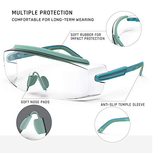 Anti Fog Safety Glasses Safety Goggles Over Glasses Protective Glasses with Anti Scratch Lenses Adjustable - color: Mint Road