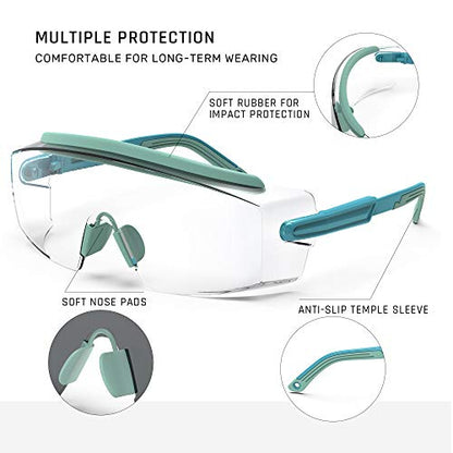 Anti Fog Safety Glasses Safety Goggles Over Glasses Protective Glasses with Anti Scratch Lenses Adjustable - color: Mint Road