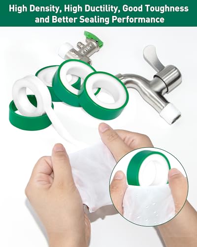 4 Roll Plumbers Tape, -374 to 536 Degree F Temperature Range, Teflon Plumbing Tape, High Density 0.45g/cm, Used for Water Pipes, faucets, valves, L 390 in x W 0.47 in³.Green - style: Green 0.47 in *4 Roll