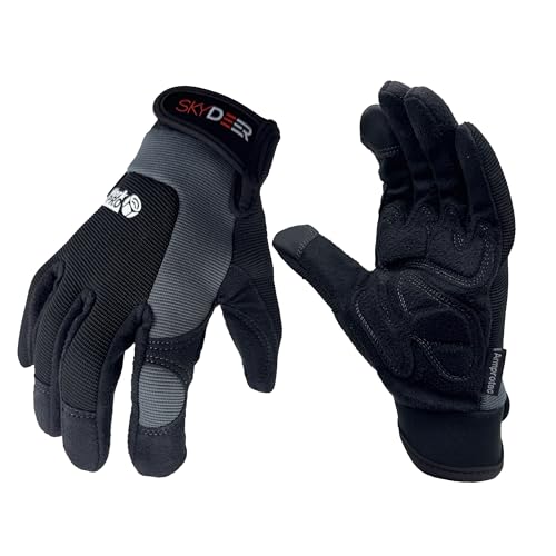 SKYDEER Touch Screen Leather Work Gloves for Men, Impact Protection, Vibration Reduction, Machine Washable Gardening Gloves (SD8820G/M) - color: Grey, size: Medium