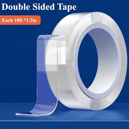 M&G 2 Rolls Double Sided Tape Heavy Duty, Clear Nano Tape, Waterproof Removable Extra Strong Adhesive Mounting Tape for Poster Photo Wall Decor Carpet Rug Tape, 1.18 Inch x 240 Inch (10 Feet per Roll)