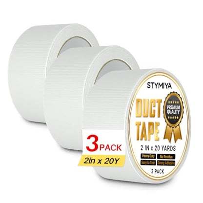 White Duct Tape Heavy Duty: 3 Rolls 2''x20yd Wide Waterproof Outdoor Duck Furniture Repair Tape Bulk - Strong Adhesive Weather UV Resistant No-Residue Masking Tapes Patterns Variety Pack (White)