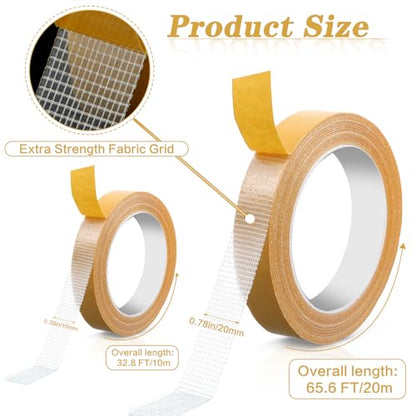 2 Sizes Clear Double Sided Fabric Tape Strong Adhesive Double Stick Carpet Tape 0.8in x 66ft, 0.4in x 33ft Heavy Duty Mounting Tapes Removable Gauze Tapes for Carpets Pictures Posters Cloth Craft