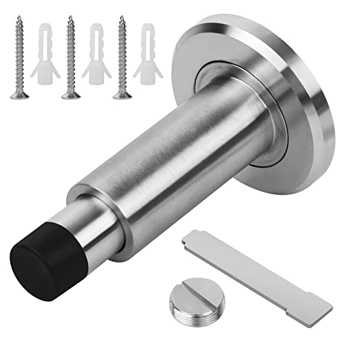 Adjustable Height Door Stopper,304 Stainless Steel Door Stop with Rubber Buffer, Wall Mounted Door Holder, Heavy Duty Doorstops Hardware for Home Office (Silver) - color: Silver