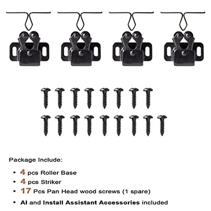 Keenkee 4 PCS Cabinet Latch Double Roller Catch Hardware for Cupboard Closet Kitchen Cabinet Door Latches and Catches, Black Nickel - color: BlackNickel 4ps
