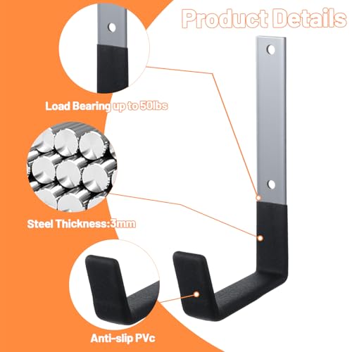 Heavy Duty Garage Hooks 8-Pack Wall Mount Storage Hooks for Bike, Ladder, Garden Hose, Chainsaw, Shovel, and Utility Tools - 55lbs Capacity, Black