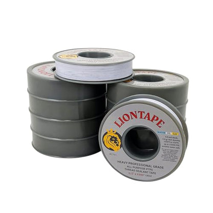PROCURU Liontape G701 10-Pack 1/2" x 1200" (100-Ft) Heavy Duty Professional Teflon Tape, for Water/Oil/Gas, 4-Mil, High Density, Up to 12000 psi, Grey - size: 1/2 Inch Grey